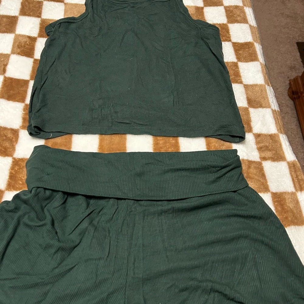 Aerie Green Ribbed Tank and Shorts Set